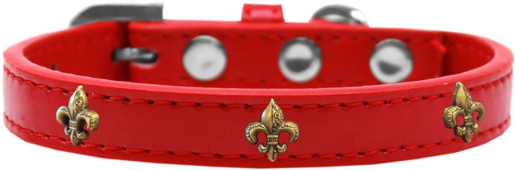 Bronze Fleur De Lis Widget Dog Collar Red Size 18